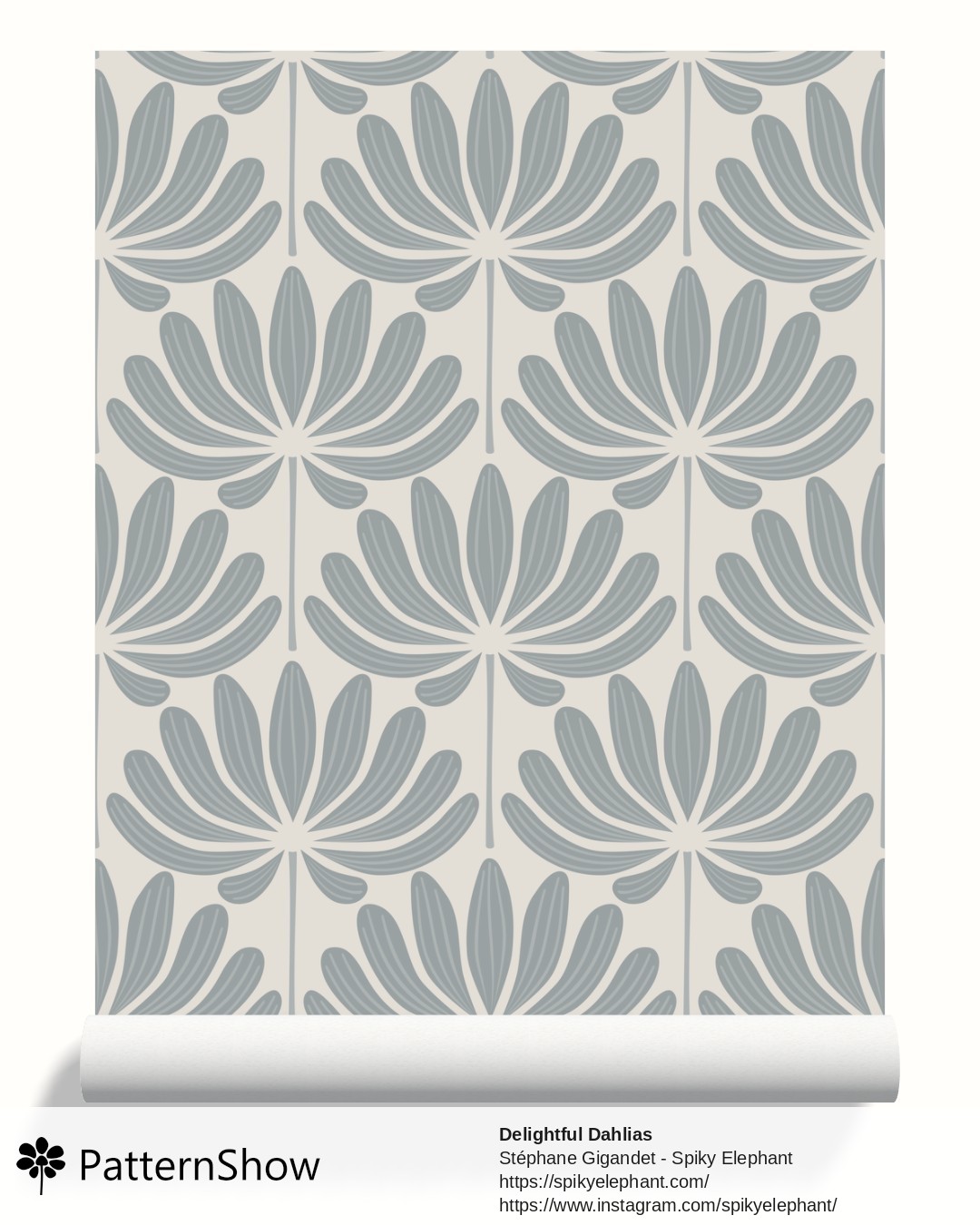 Delightful Dahlias wallpaper - Neutral Grey Blue