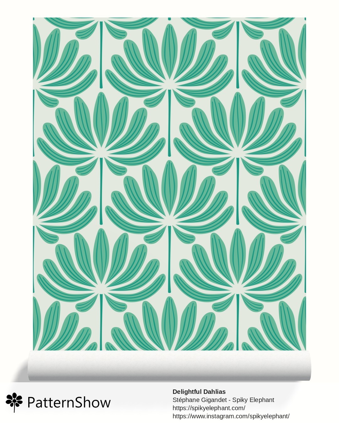 Delightful Dahlias wallpaper - Emerald Green Blue