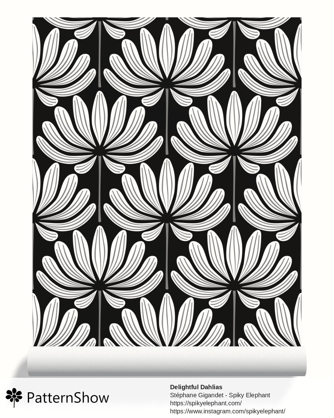 Delightful Dahlias wallpaper - Black White Grey