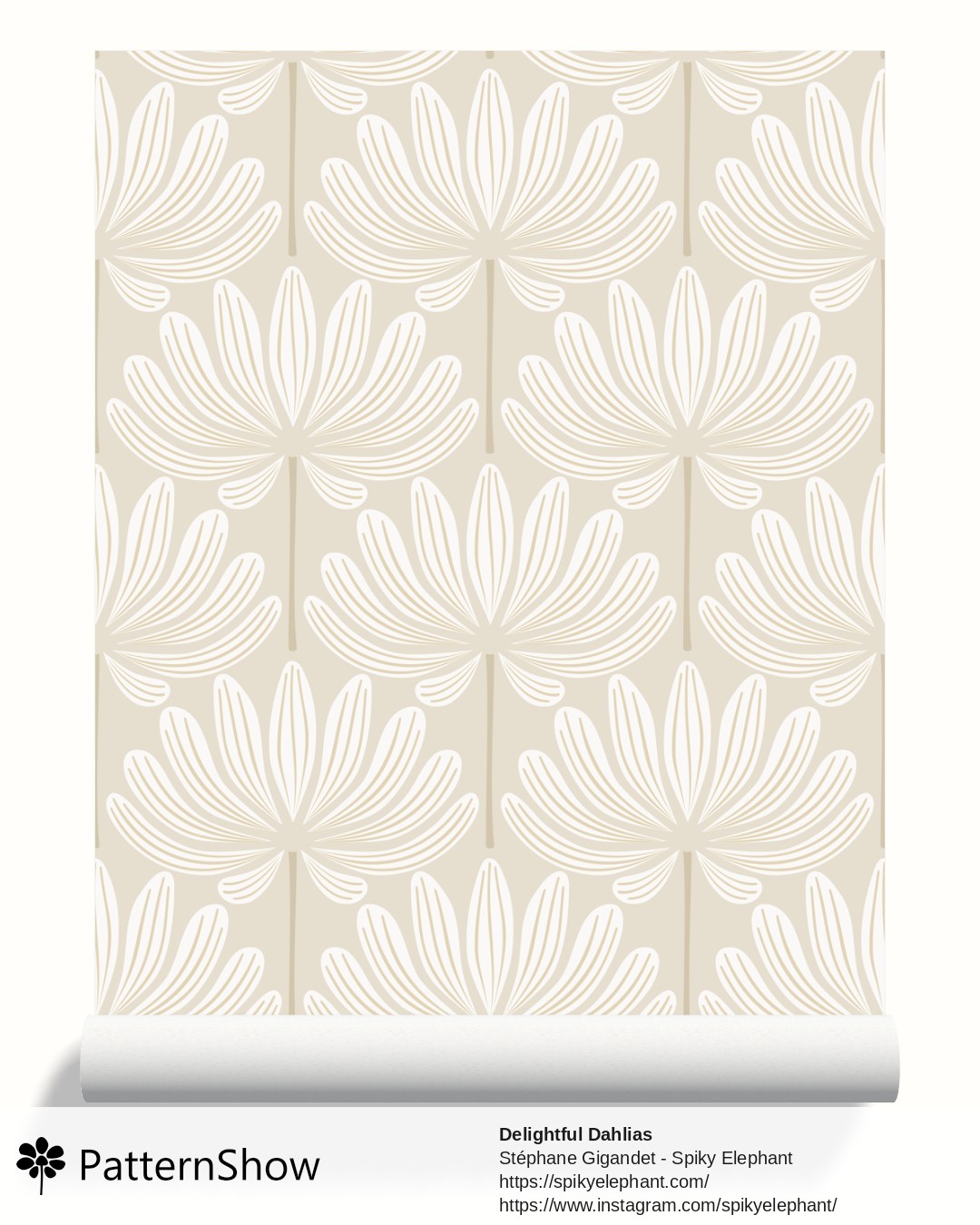 Delightful Dahlias wallpaper - White Tan Sand
