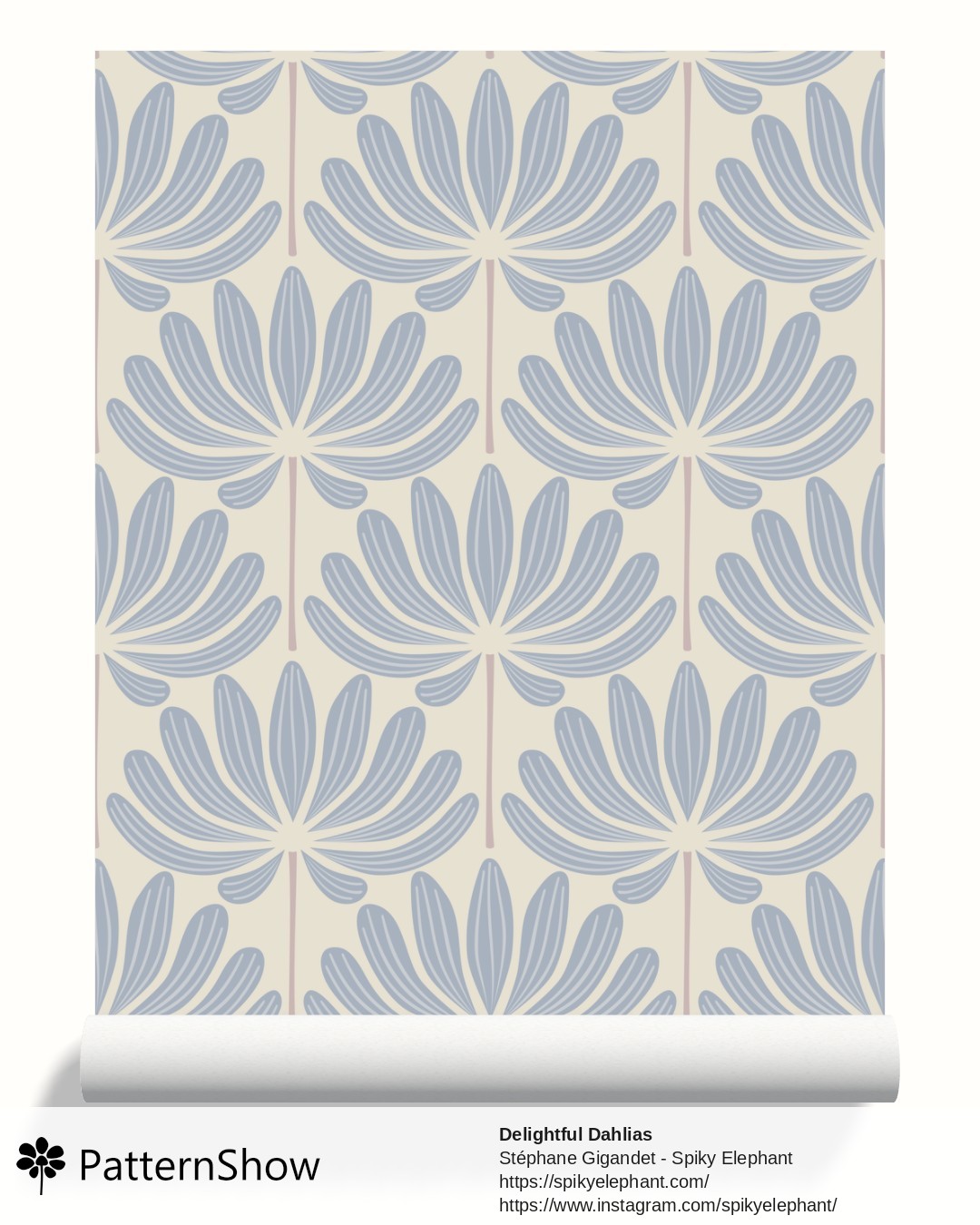 Delightful Dahlias wallpaper - Blue Beige Cream