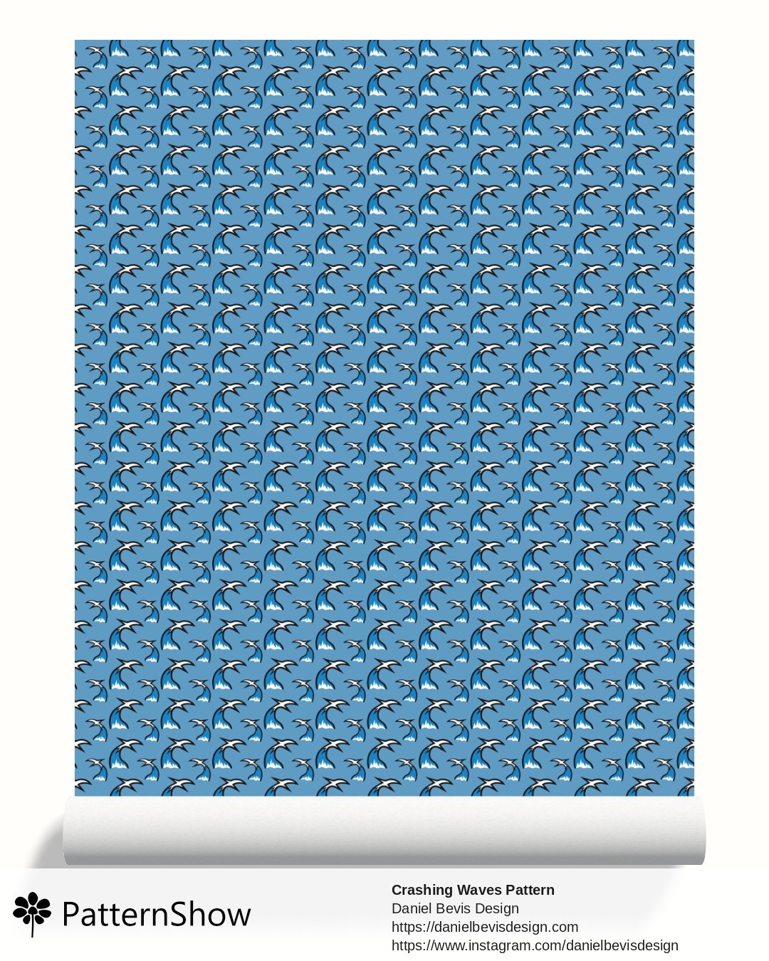 Crashing Waves Pattern wallpaper - Spanish Blue