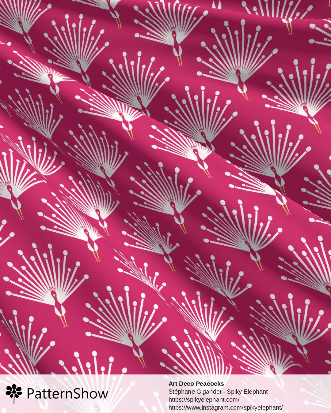 Art Deco Peacocks - White Monochrome Magenta Fuchsia Pink
