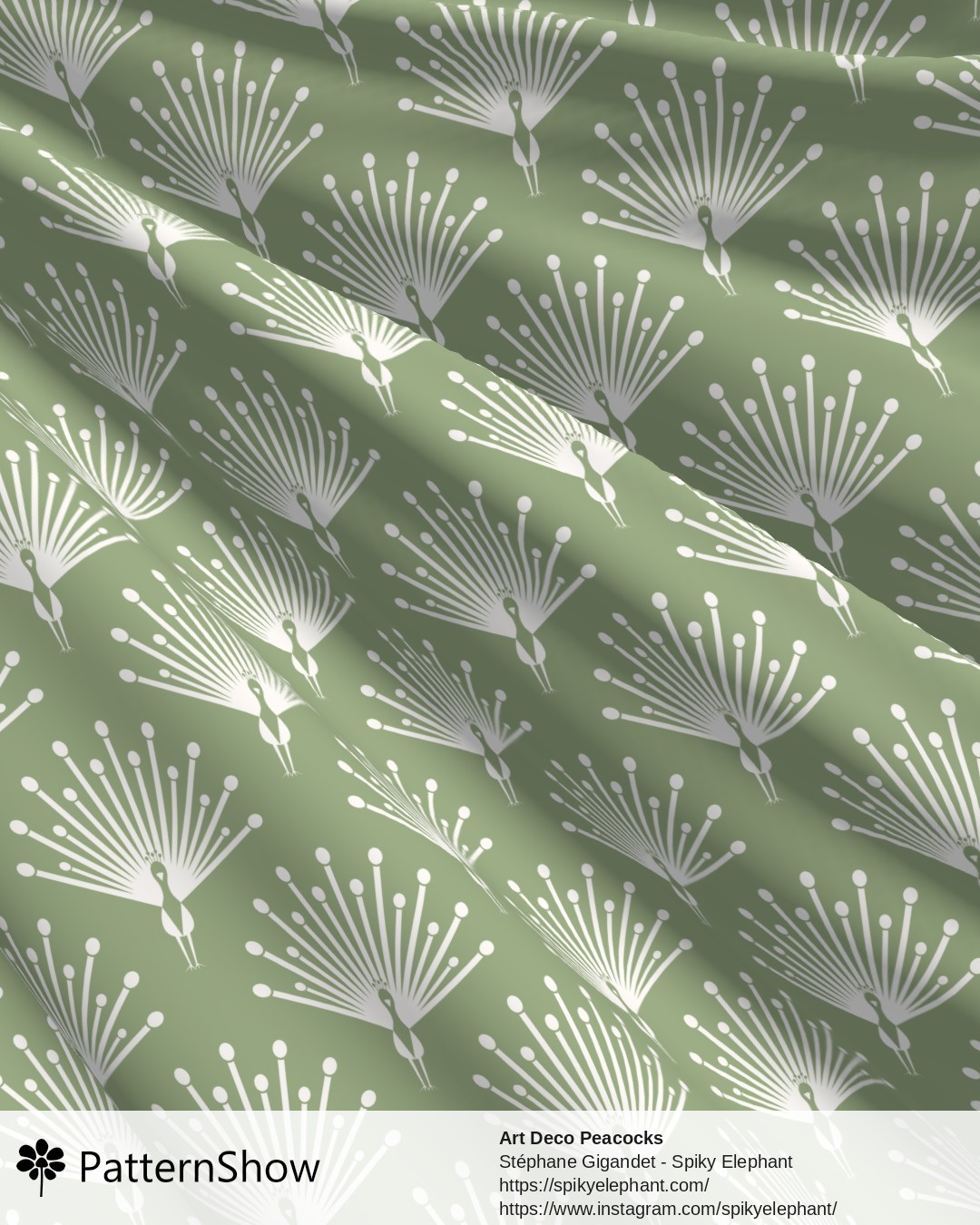 Art Deco Peacocks - White Monochrome Pastel Sage Green