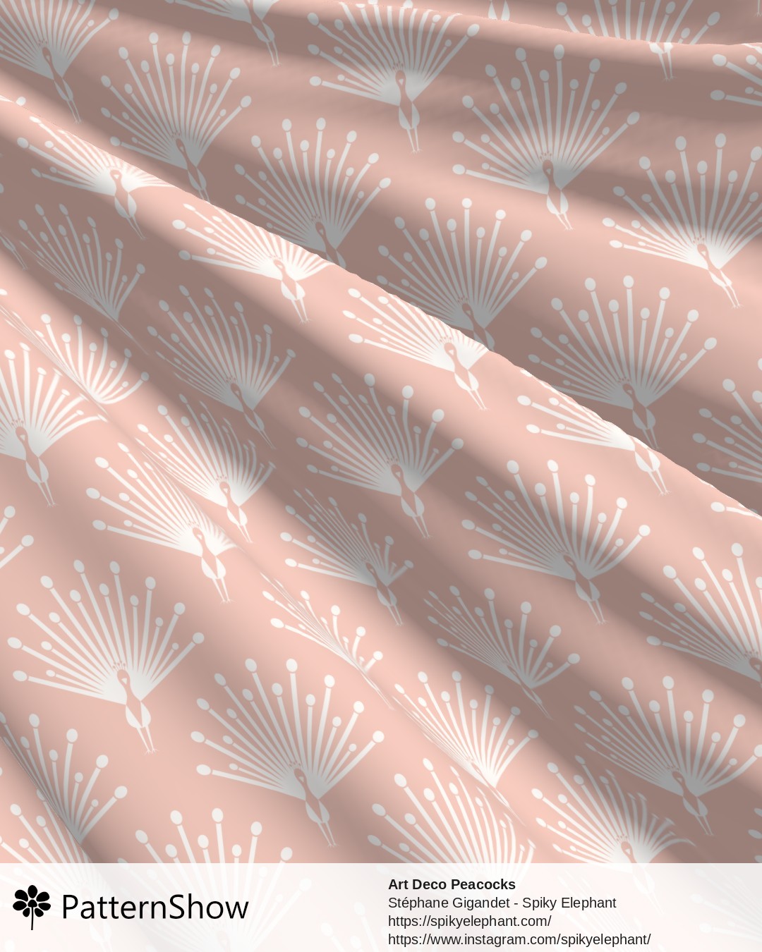 Art Deco Peacocks - White Pastel Old Rose Pink Peach
