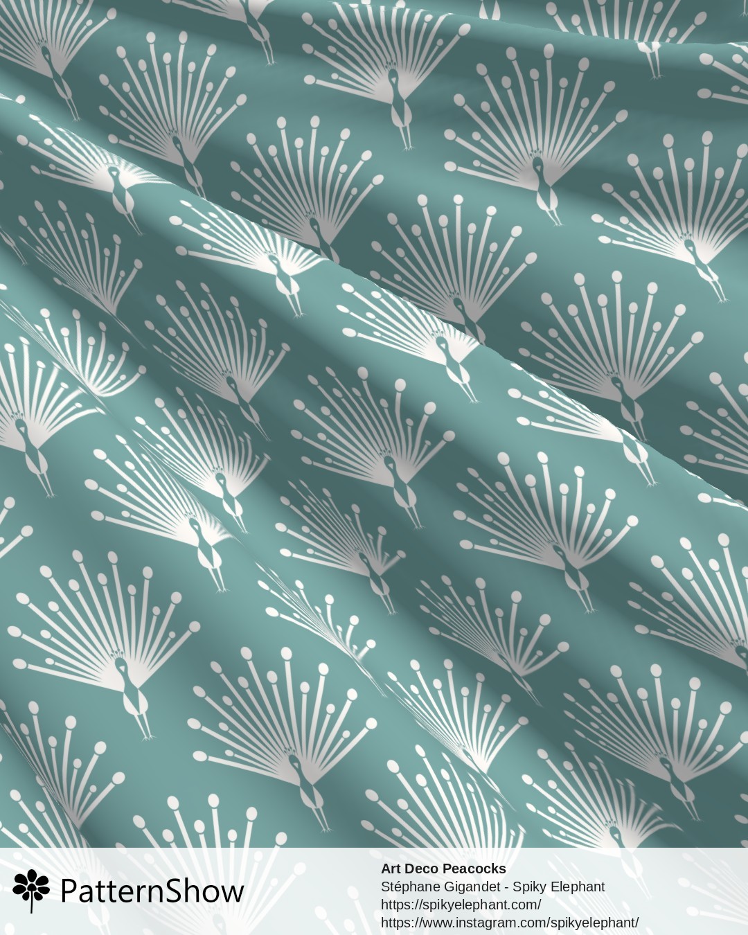 Art Deco Peacocks - White Monochrome Pale Turquoise Blue