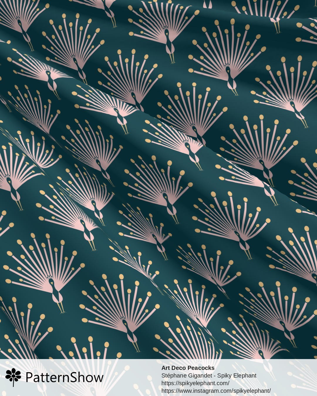 Art Deco Peacocks - Elegant Dark Teal Rose Pink Gold