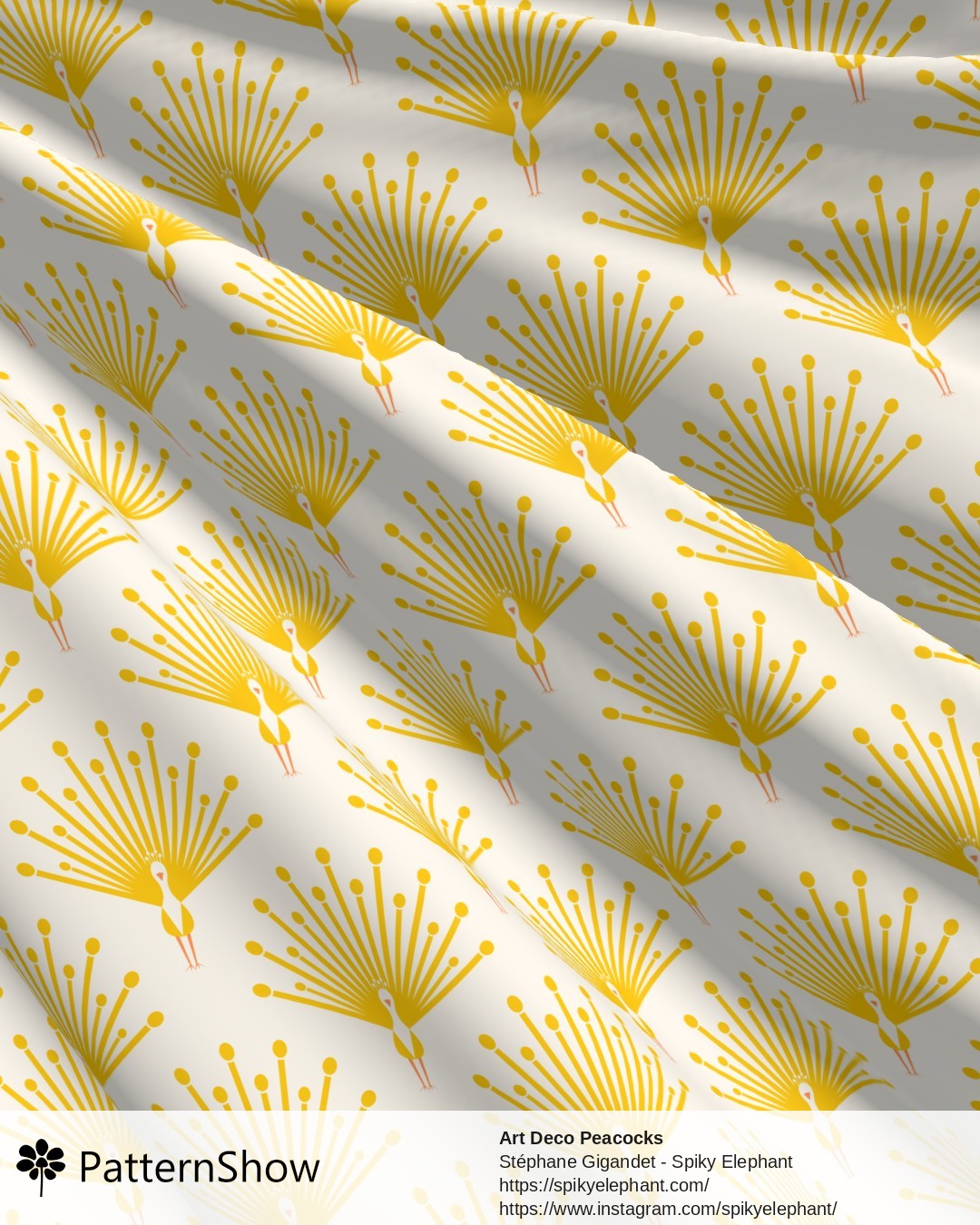 Art Deco Peacocks - Sunshine Gold Sun Yellow White Cream