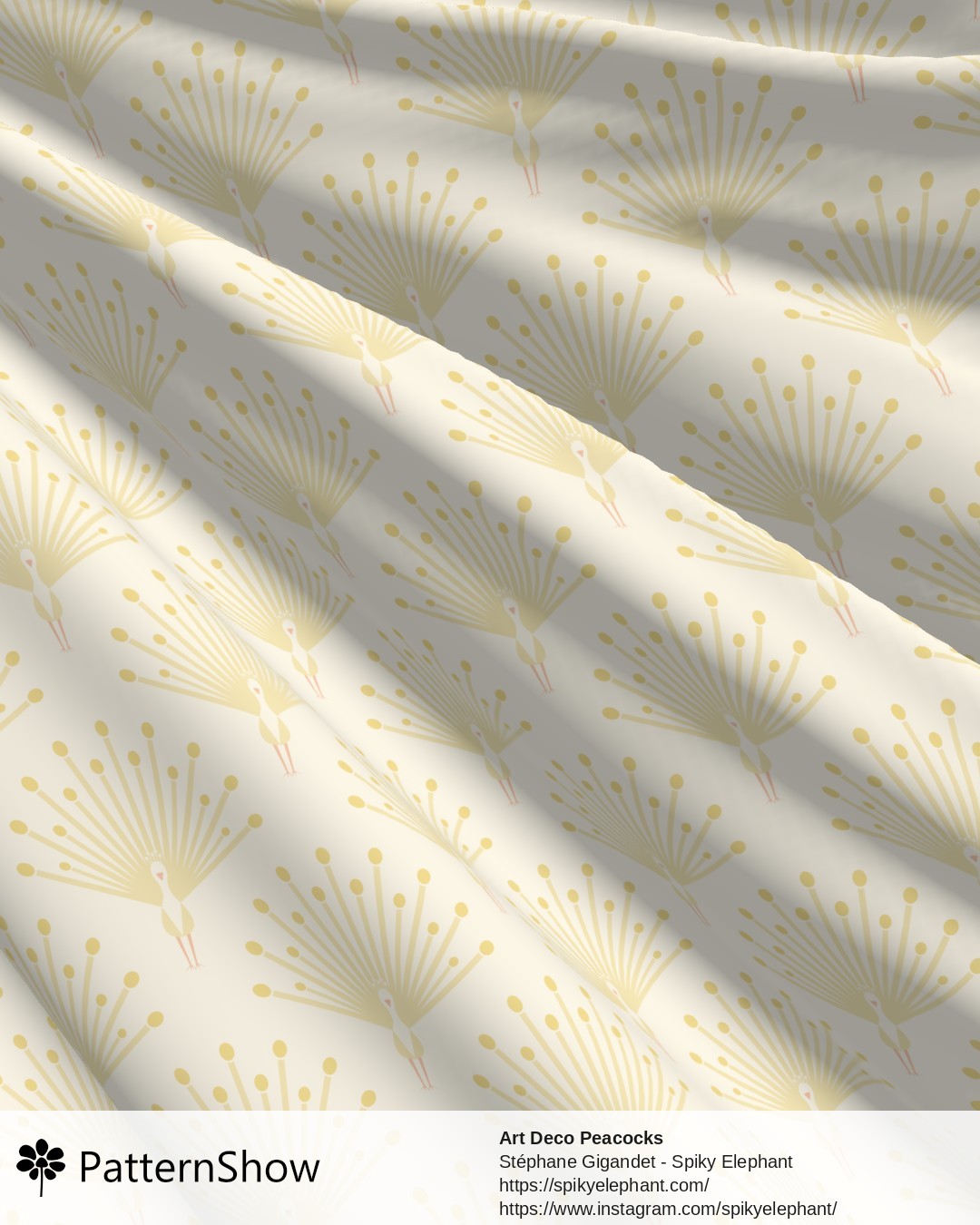 Art Deco Peacocks - Soft Gold Beige Off White Cream