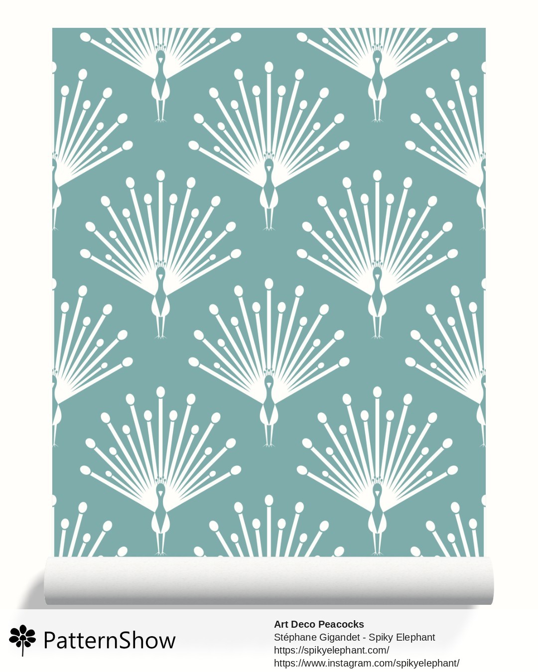 Art Deco Peacocks wallpaper - White Monochrome Pale Turquoise Blue