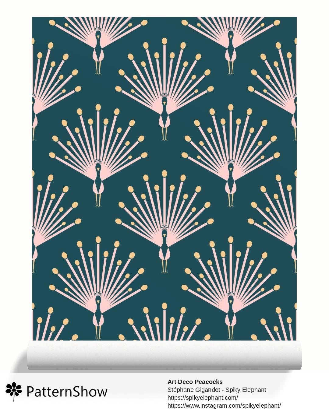 Art Deco Peacocks wallpaper - Elegant Dark Teal Rose Pink Gold