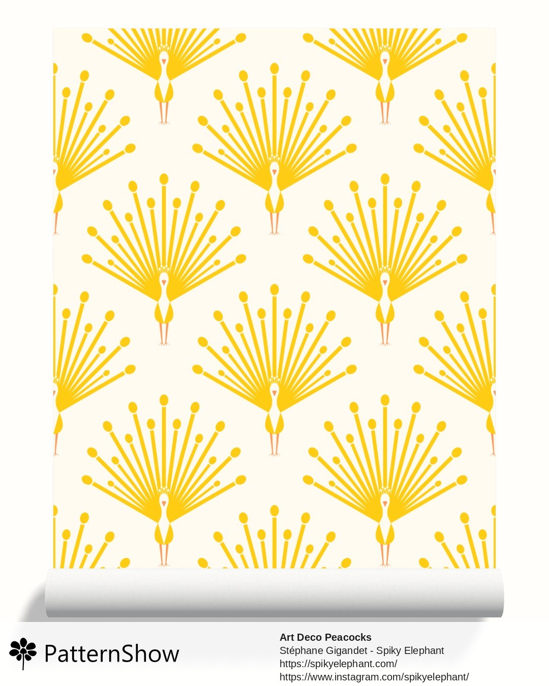 Art Deco Peacocks wallpaper - Sunshine Gold Sun Yellow White Cream