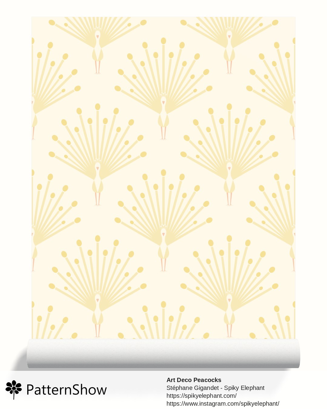 Art Deco Peacocks wallpaper - Soft Gold Beige Off White Cream