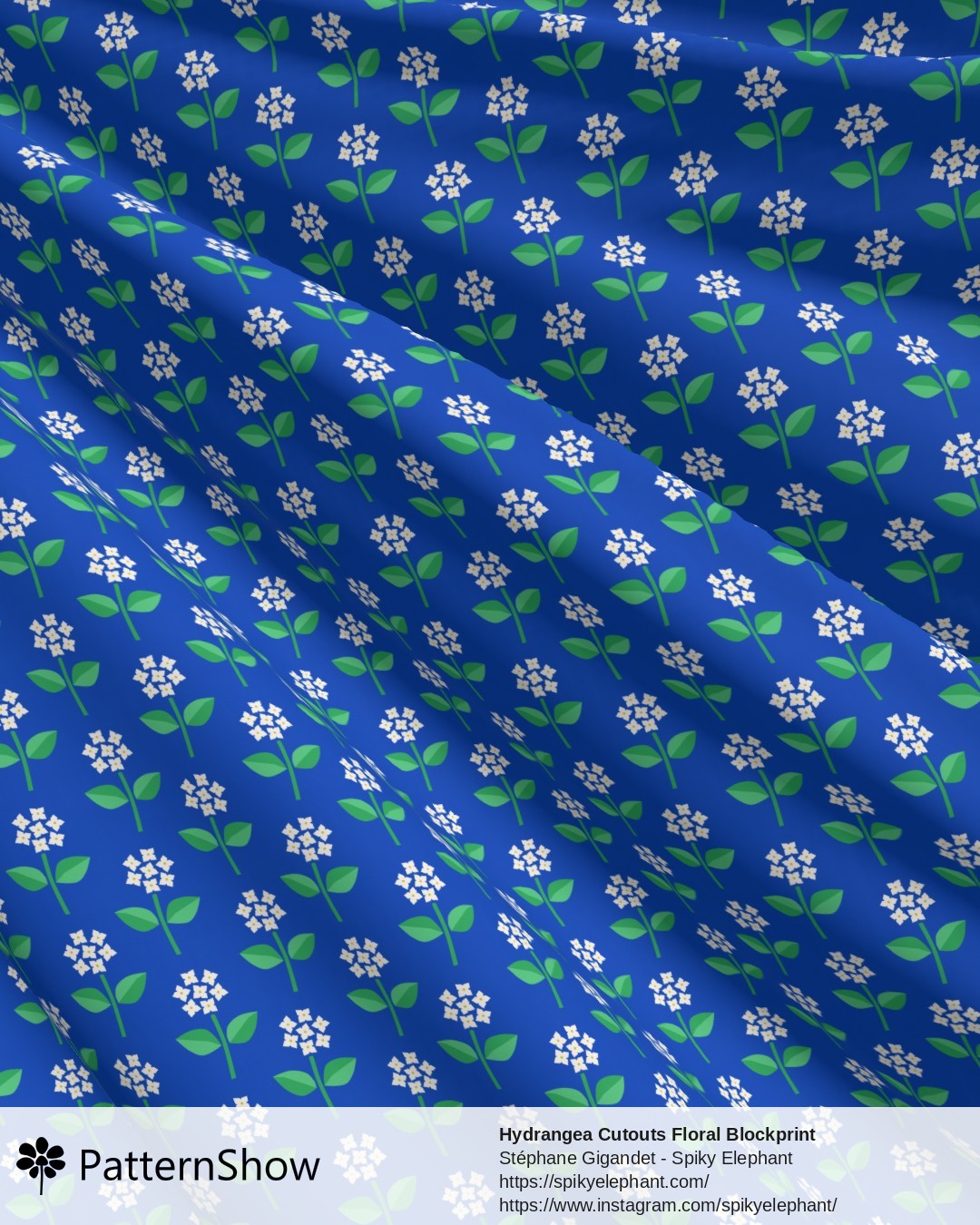 Hydrangea Cutouts Floral Blockprint - White Green Cobalt Blue