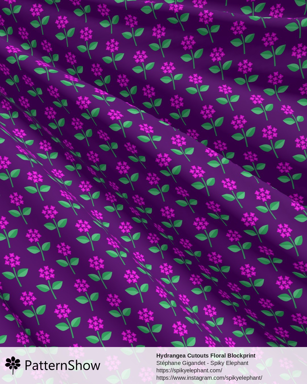 Hydrangea Cutouts Floral Blockprint - Hot Pink Green Purple