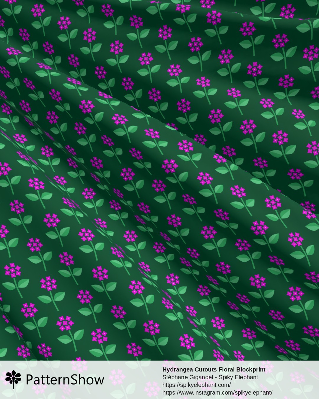 Hydrangea Cutouts Floral Blockprint - Hot Pink Garden Forest Green