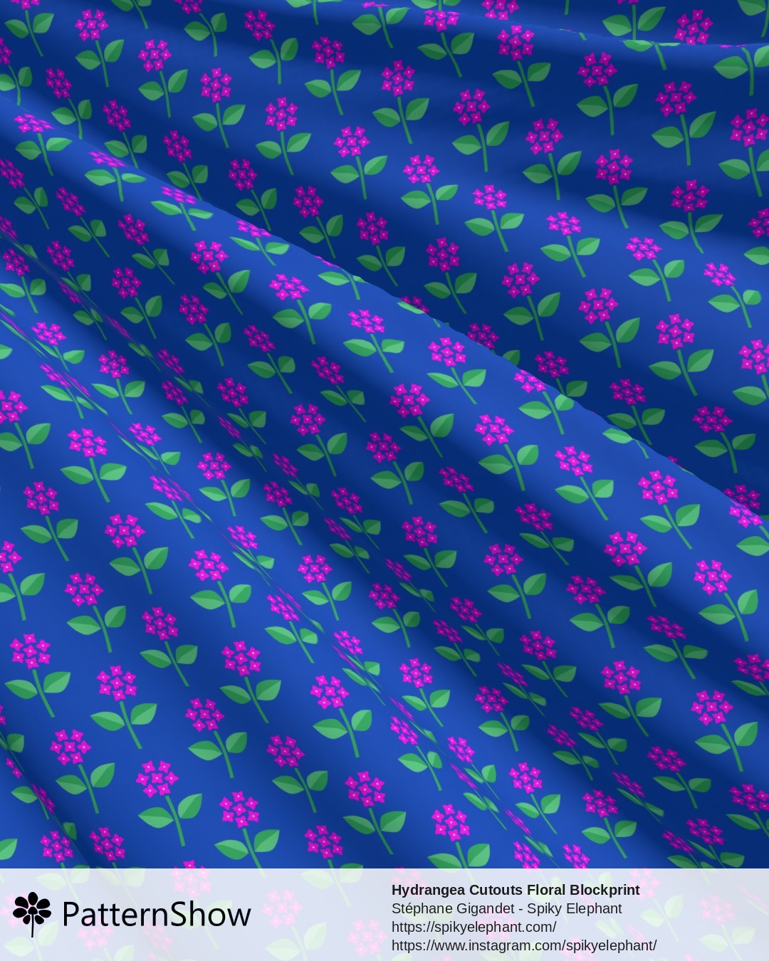 Hydrangea Cutouts Floral Blockprint - Hot Pink Green Cobalt Blue
