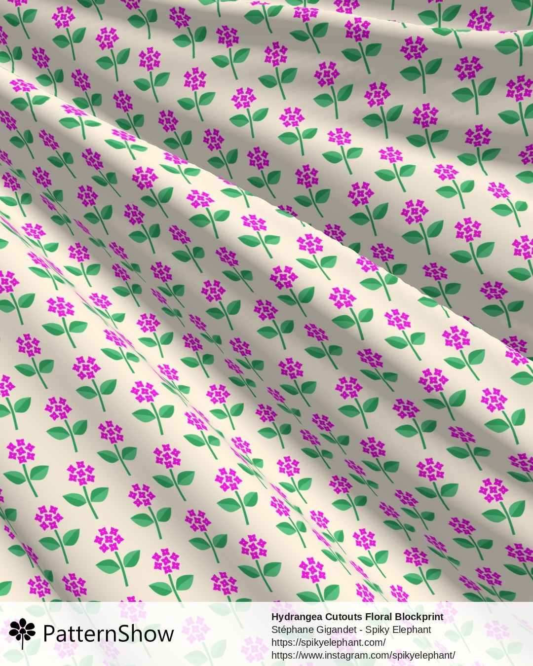 Hydrangea Cutouts Floral Blockprint - Hot Pink Green Butter Cream