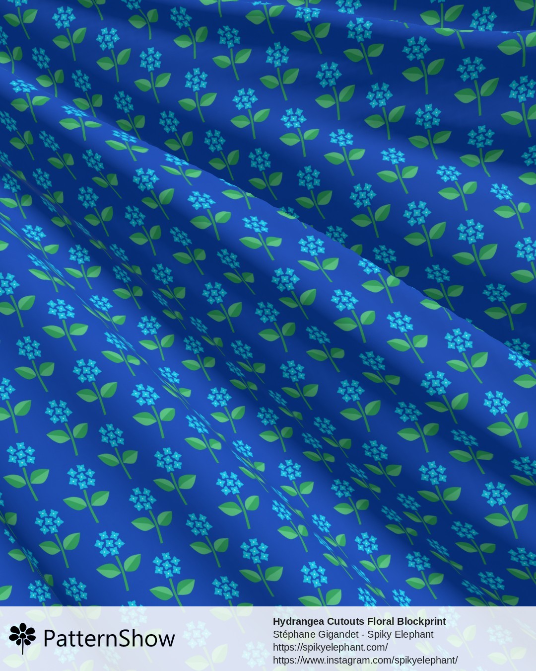 Hydrangea Cutouts Floral Blockprint - Cyan Green Cobalt Blue
