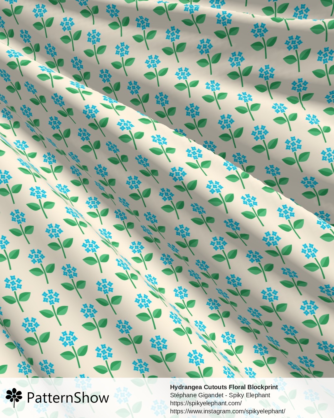 Hydrangea Cutouts Floral Blockprint - Cyan Green Butter Cream