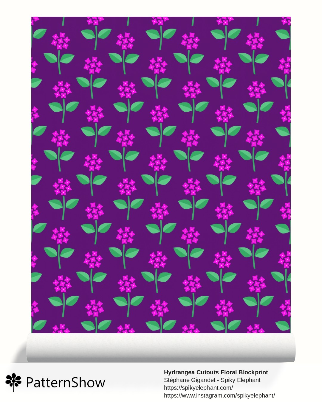 Hydrangea Cutouts Floral Blockprint wallpaper - Hot Pink Green Purple