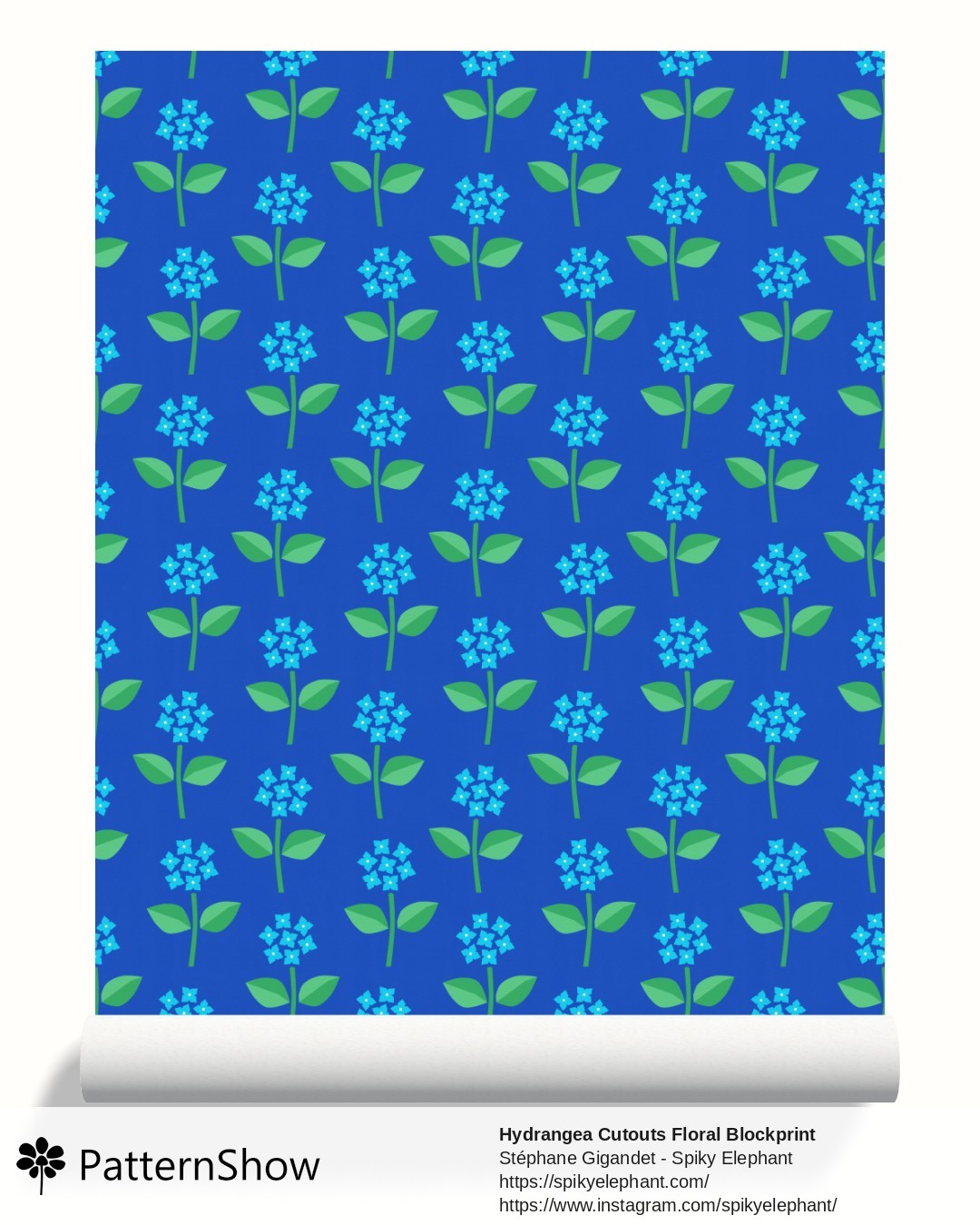 Hydrangea Cutouts Floral Blockprint wallpaper - Cyan Green Cobalt Blue