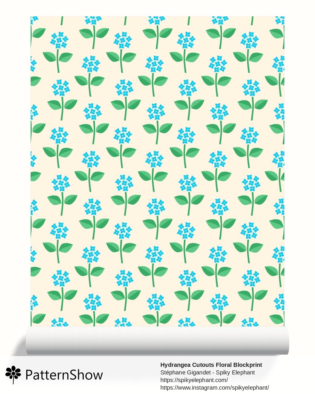 Hydrangea Cutouts Floral Blockprint wallpaper - Cyan Green Butter Cream