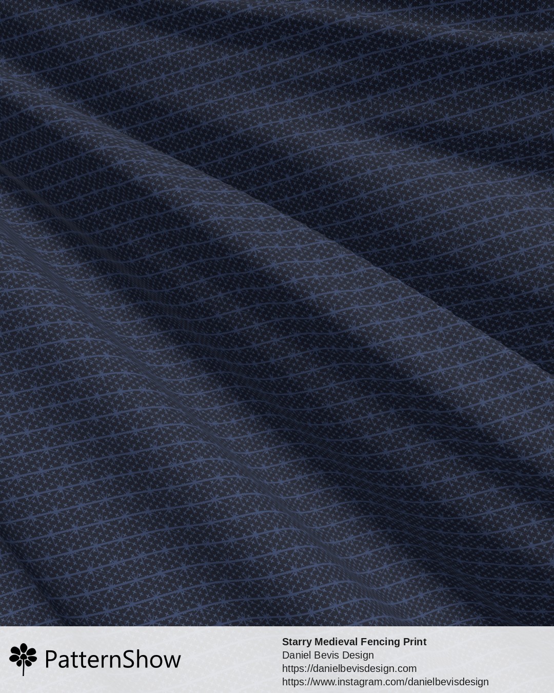 Starry Medieval Fencing Print - Steel Navy Blue