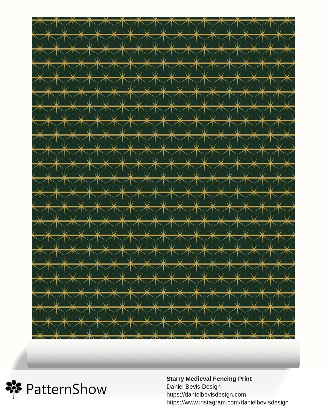 Starry Medieval Fencing Print wallpaper - Jade & Gold