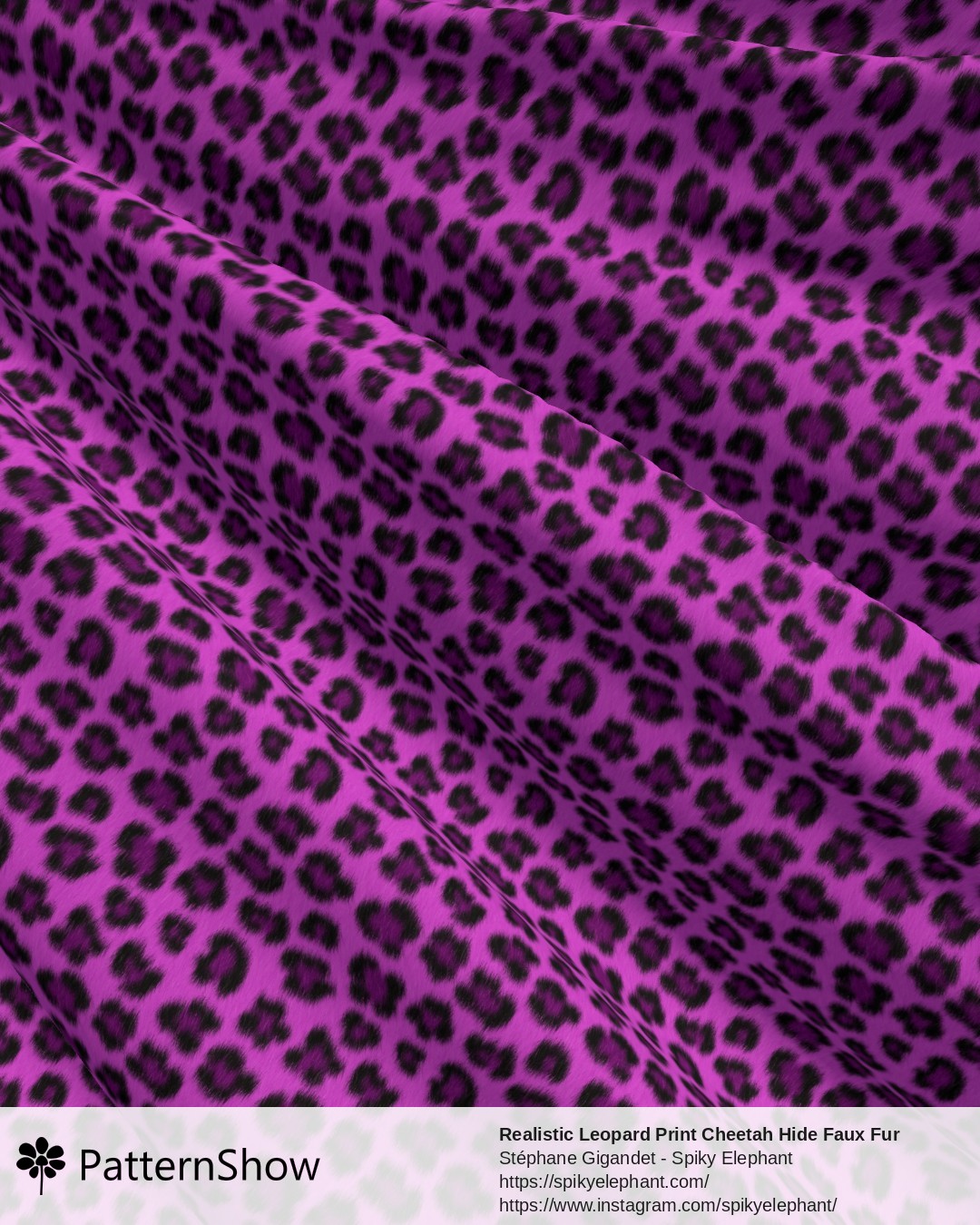 Realistic Leopard Print Cheetah Hide Faux Fur - Black Violet Hot Pink Large