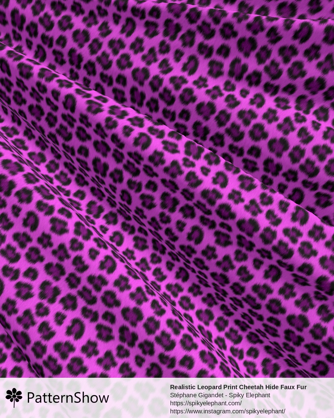 Realistic Leopard Print Cheetah Hide Faux Fur - Black Violet Hot Pink Large