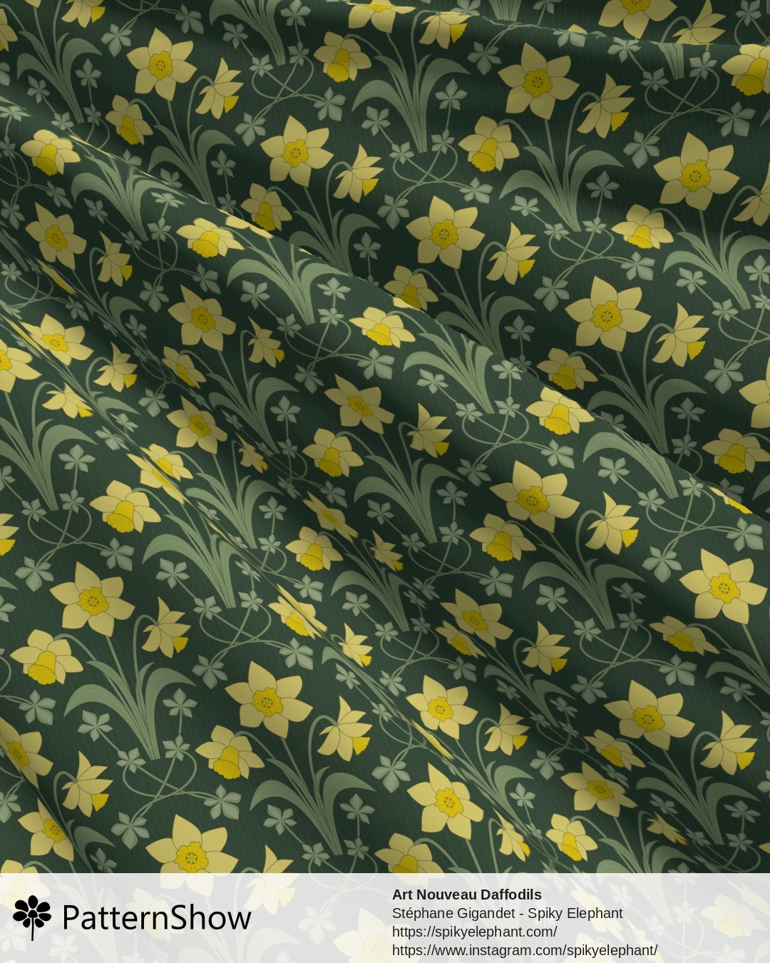 Art Nouveau Daffodils - Yellow Gold Sage Green