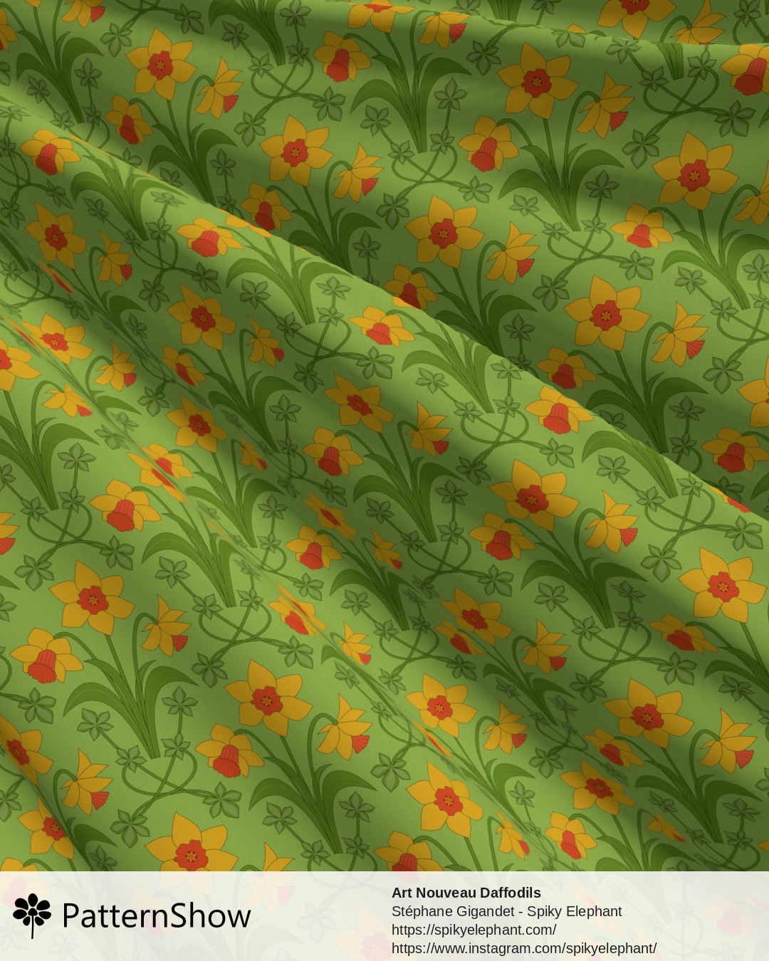 Art Nouveau Daffodils - Yellow Orange Lime Green