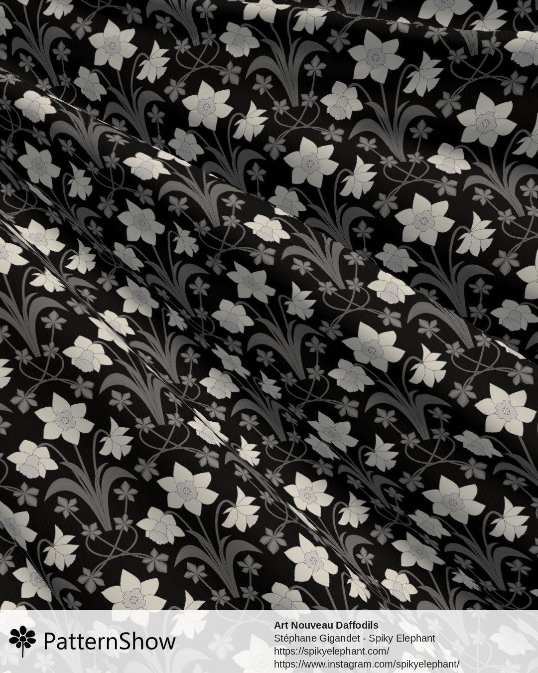 Art Nouveau Daffodils - Black and White Silver Grey