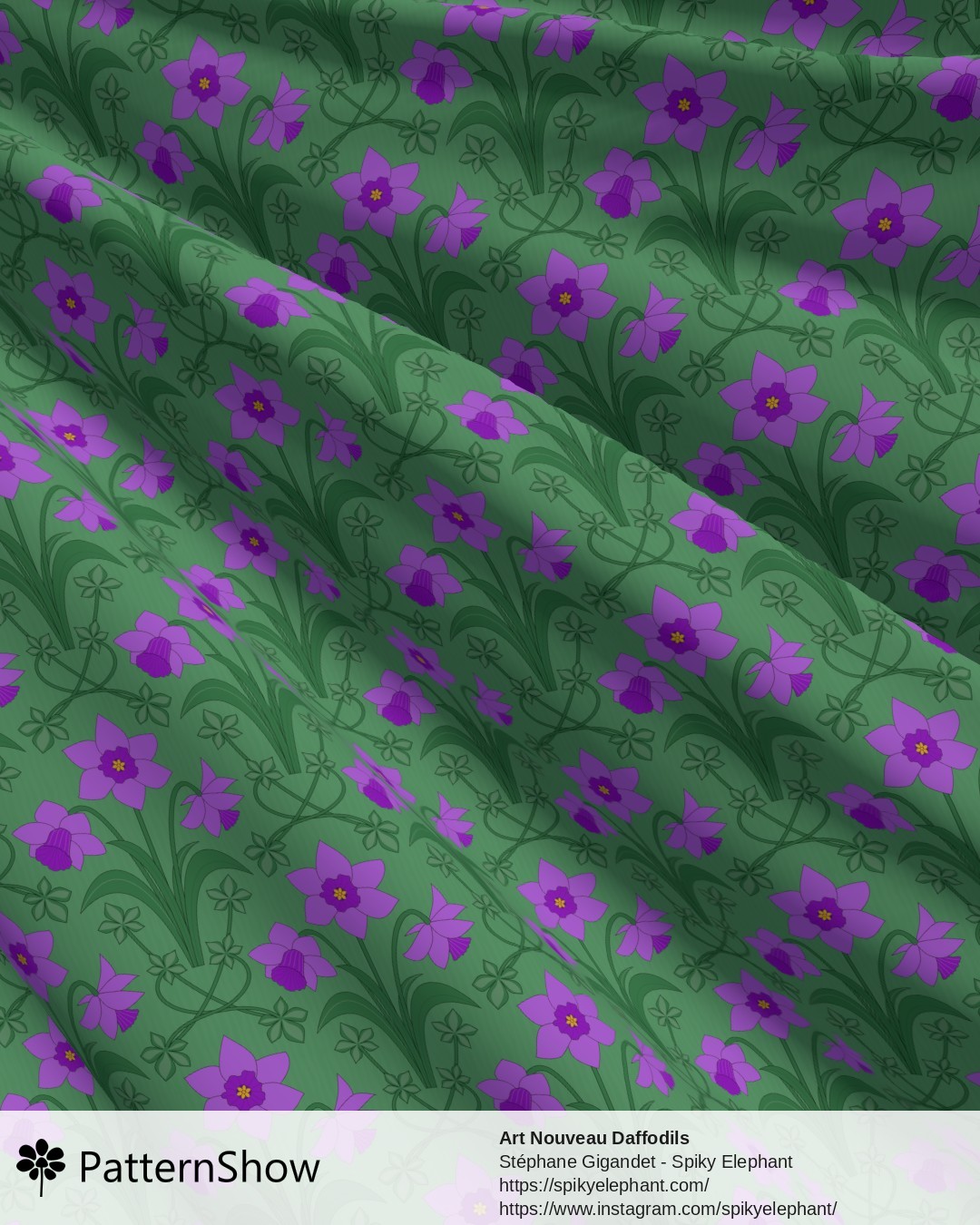 Art Nouveau Daffodils - Pink Purple Violet Green