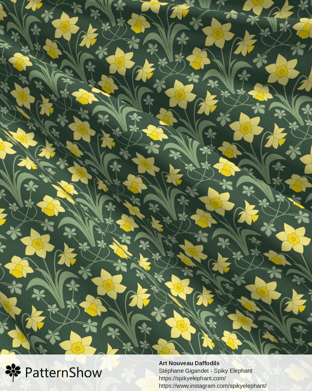 Art Nouveau Daffodils - Yellow Gold Sage Green