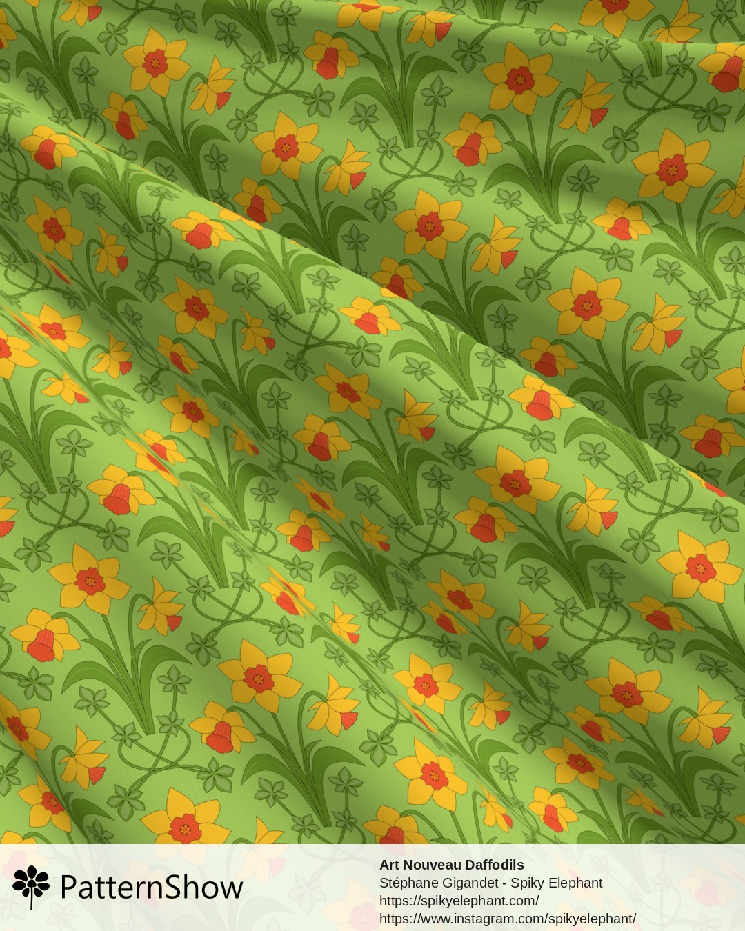 Art Nouveau Daffodils - Yellow Orange Lime Green