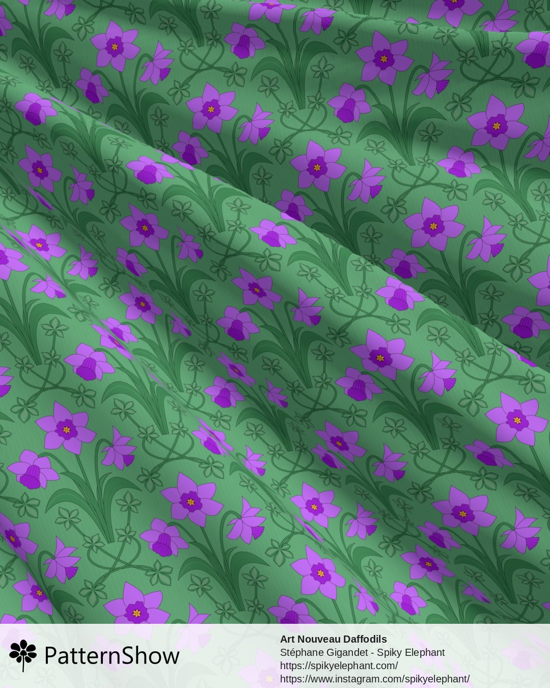Art Nouveau Daffodils - Pink Purple Violet Green