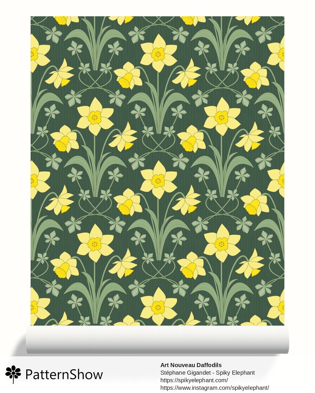 Art Nouveau Daffodils wallpaper - Yellow Gold Sage Green