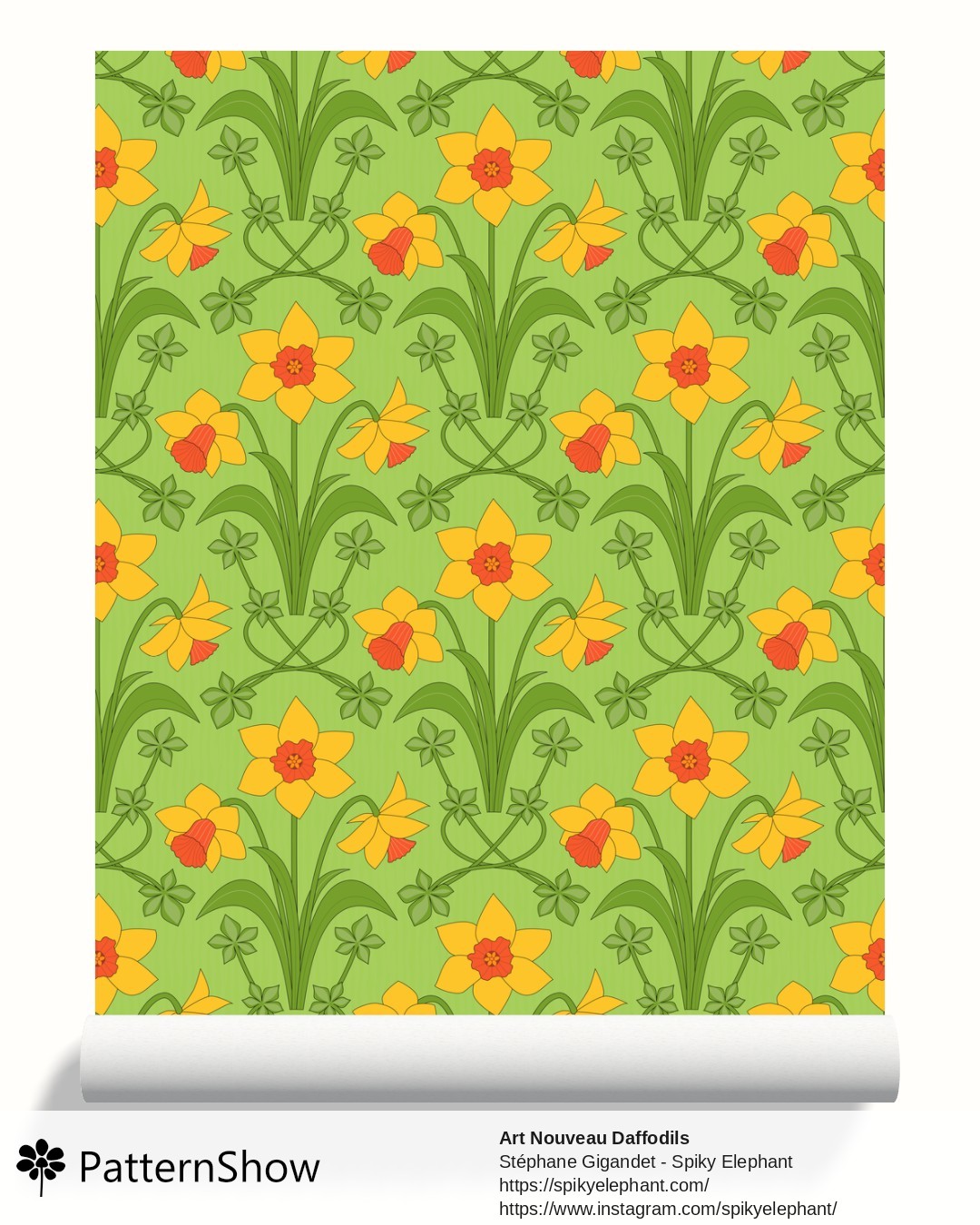 Art Nouveau Daffodils wallpaper - Yellow Orange Lime Green