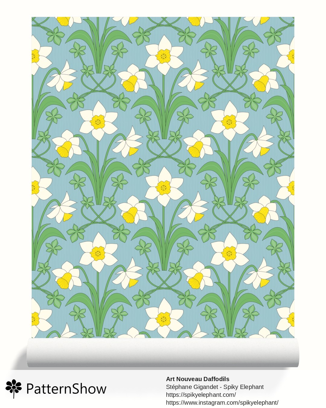 Art Nouveau Daffodils wallpaper - White Yellow Green Blue