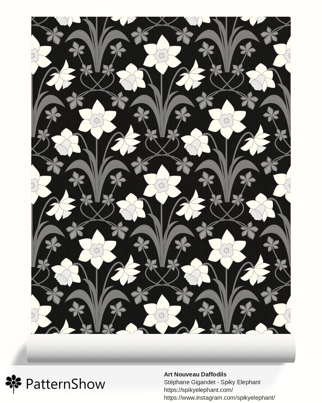 Art Nouveau Daffodils wallpaper - Black and White Silver Grey