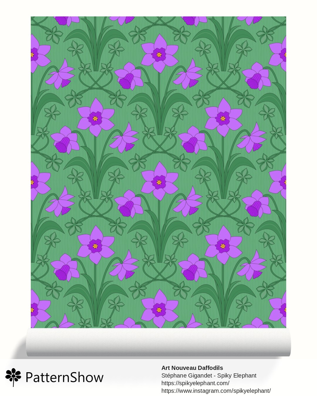Art Nouveau Daffodils wallpaper - Pink Purple Violet Green