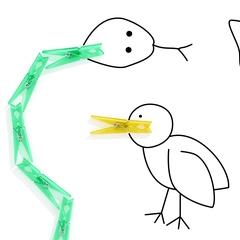 Clothespin Animals - Neon Green, Blue, Yellow, Orange, Pink, Red on White Background