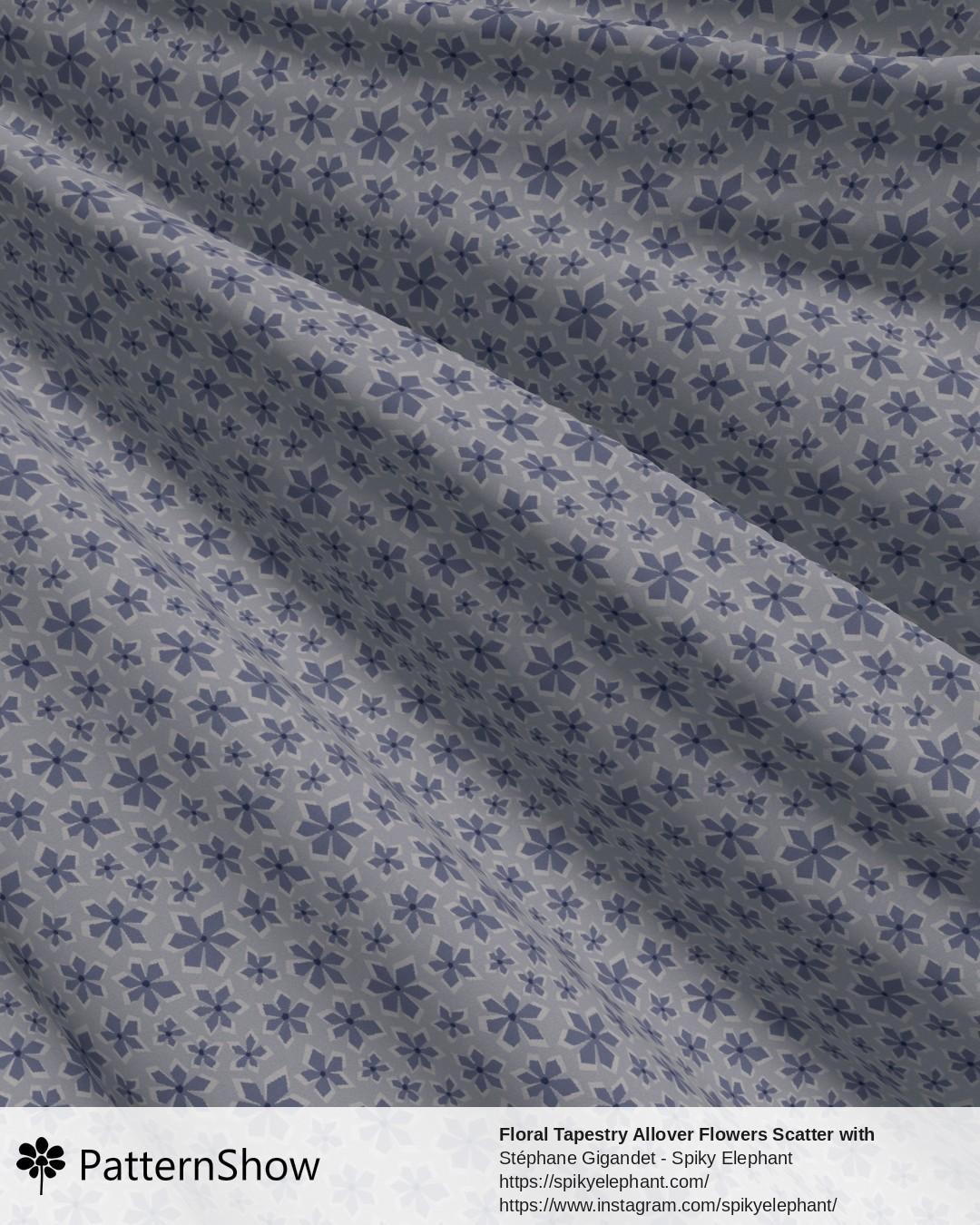Floral Tapestry Allover Flowers Scatter with Woven Texture - Indigo Denim Blue