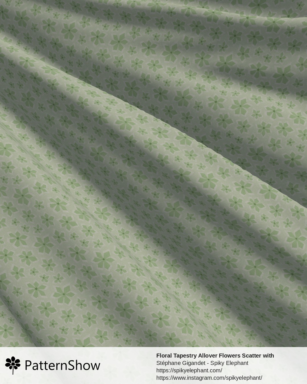 Floral Tapestry Allover Flowers Scatter with Woven Texture - Sage Green
