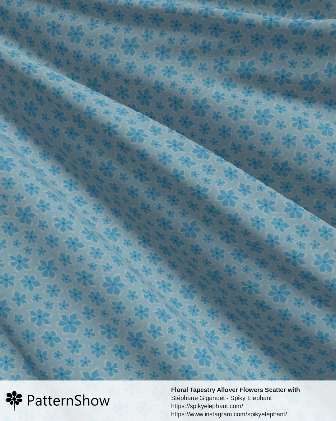 Floral Tapestry Allover Flowers Scatter with Woven Texture - Turquoise Blue