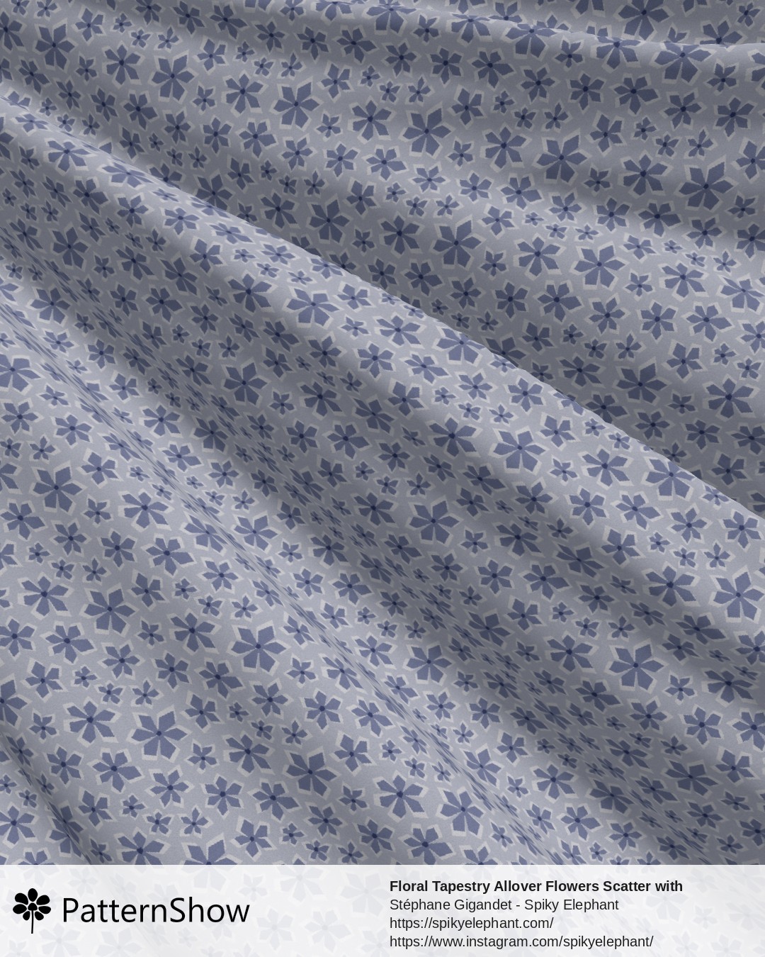 Floral Tapestry Allover Flowers Scatter with Woven Texture - Indigo Denim Blue