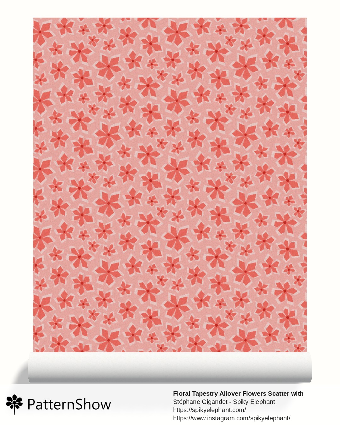 Floral Tapestry Allover Flowers Scatter with Woven Texture wallpaper - Tomato Red