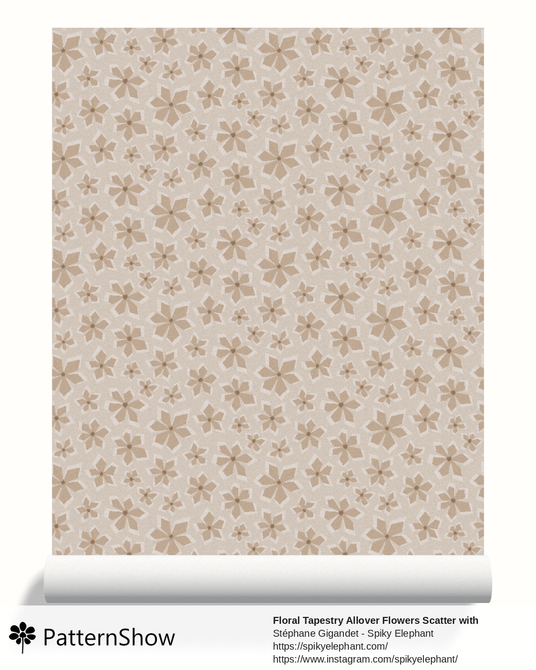 Floral Tapestry Allover Flowers Scatter with Woven Texture wallpaper - Beige
